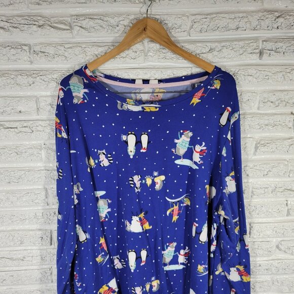 Secret Treasures Womens Pajama Top 3X Plus Poly Blend Blue Animals NOV181E - Picture 3 of 8